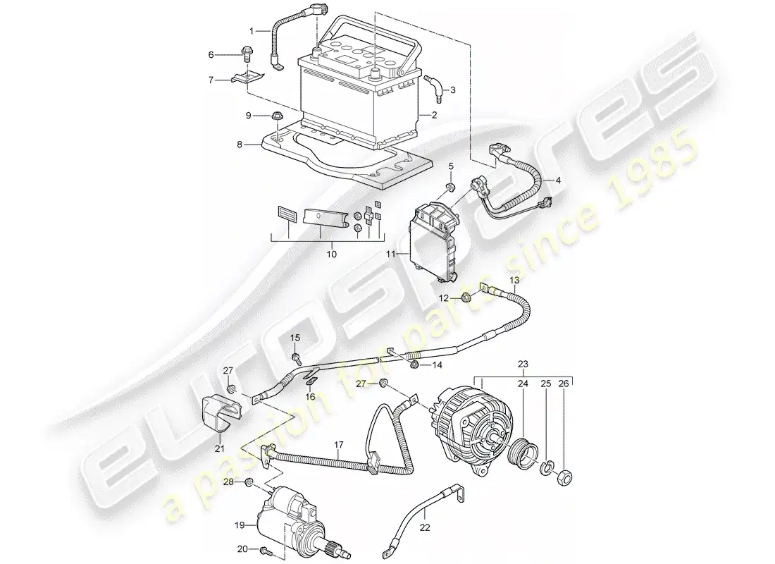 porsche 2007 (997-1 gt3) batería diagrama de piezas