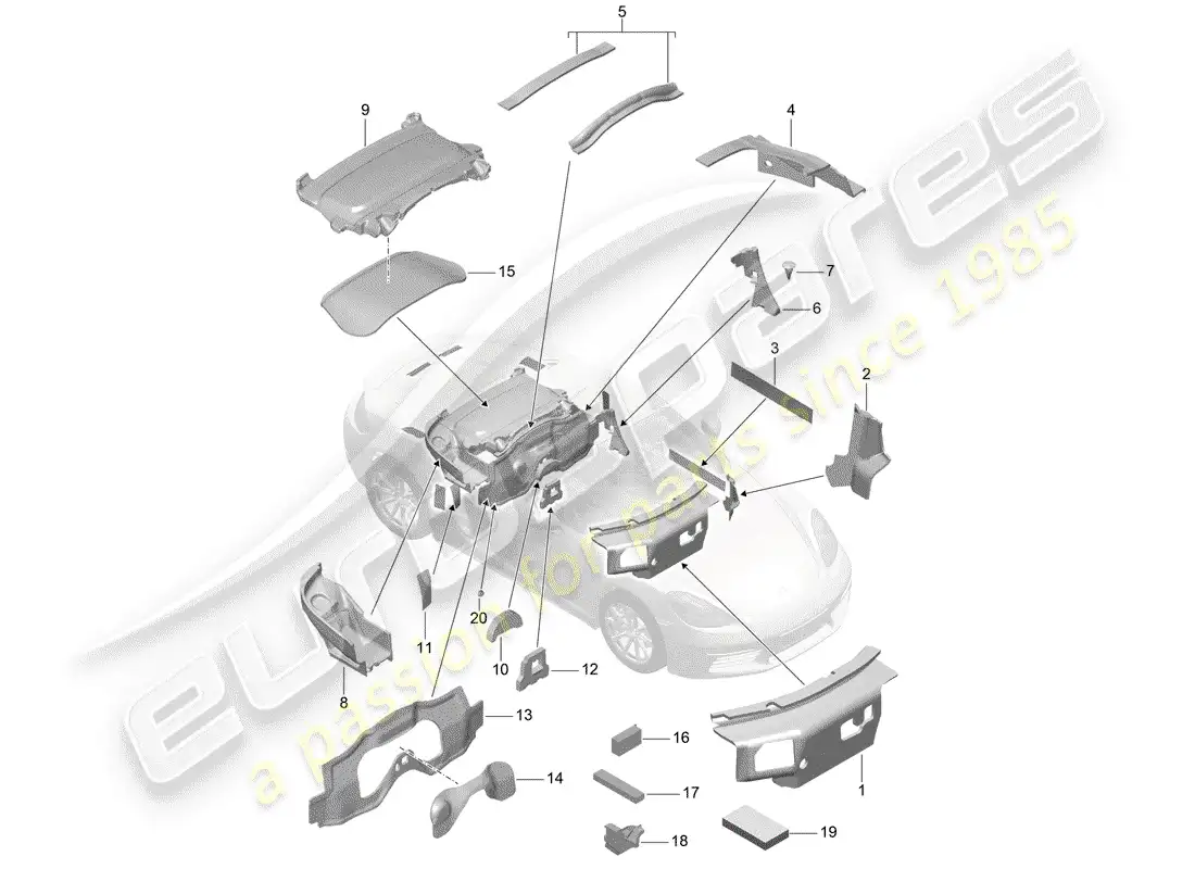 porsche 2017 (718 boxster) carrocería diagrama de piezas