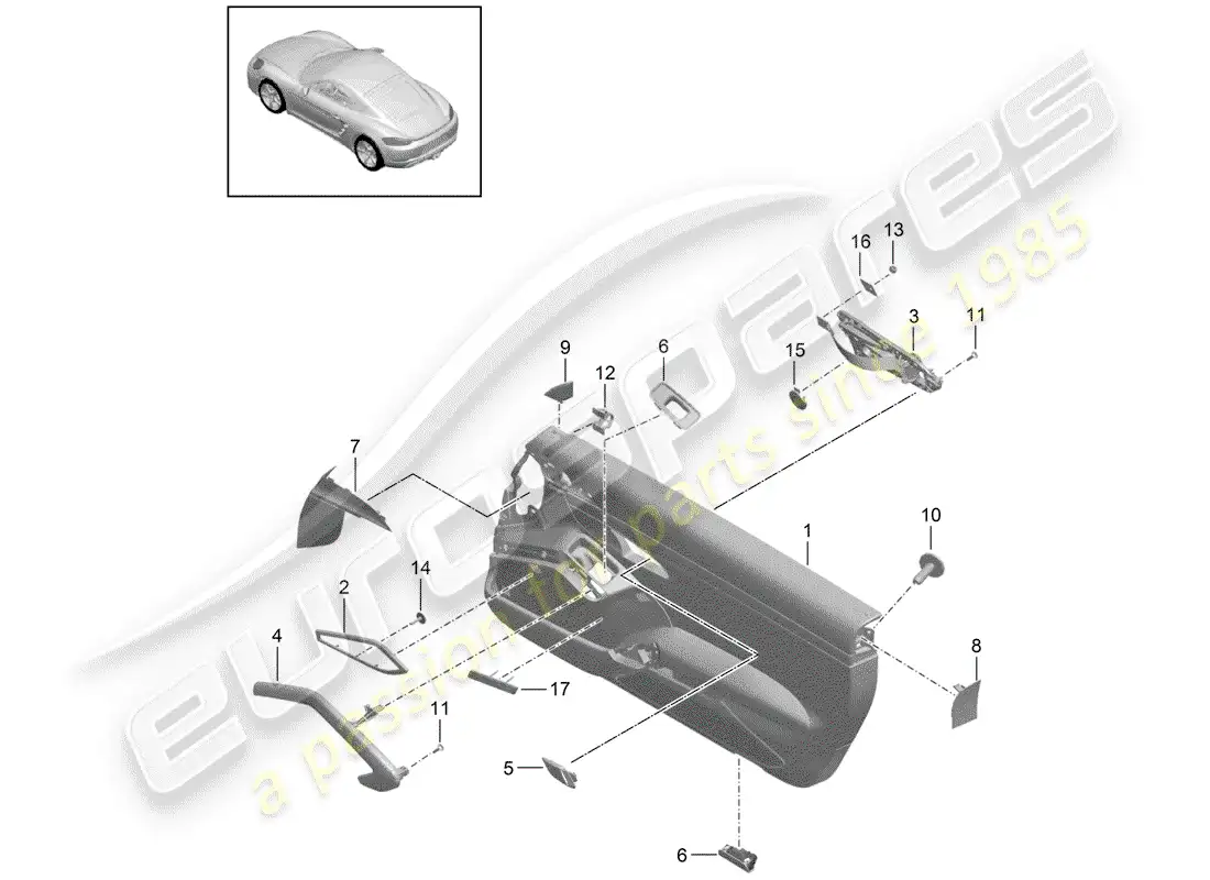 porsche 2018 (718 cayman) panel de la puerta diagrama de piezas