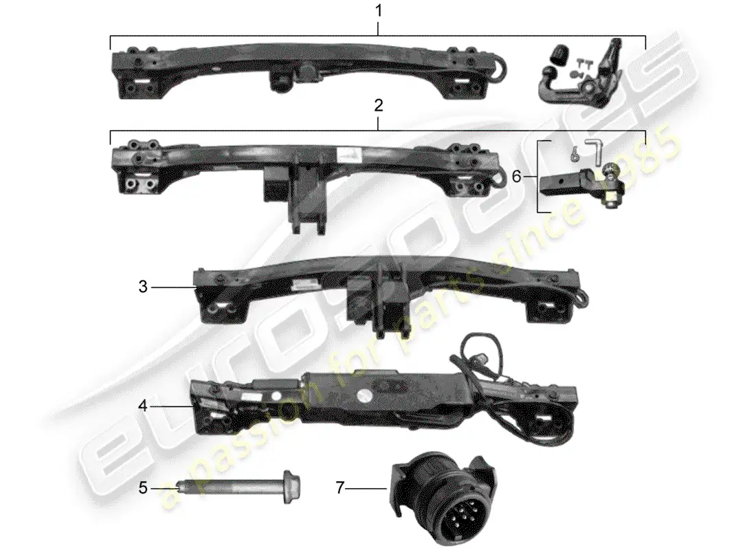 porsche 2004 (tequipment cayenne) enganche de remolque diagrama de piezas