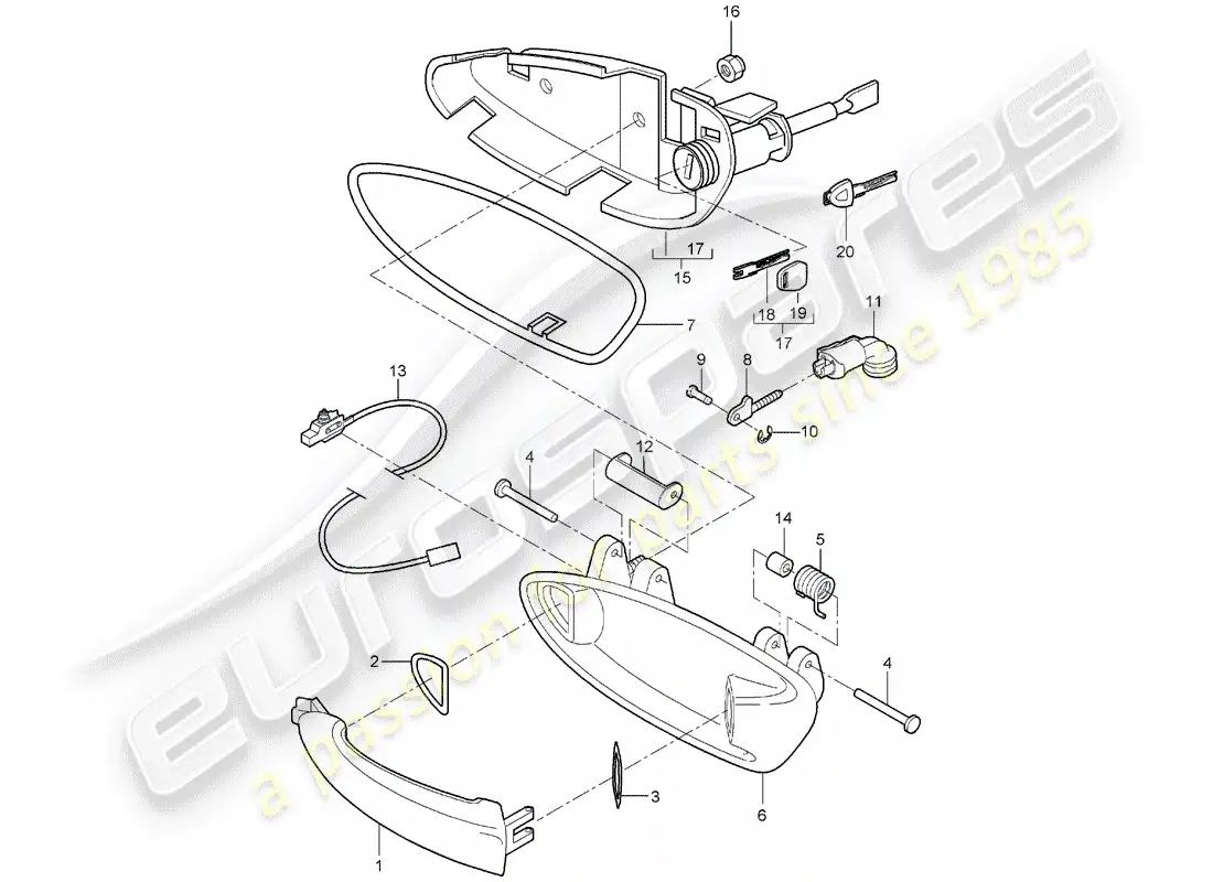 porsche 2008 (987 boxster) manija de la puerta diagrama de piezas