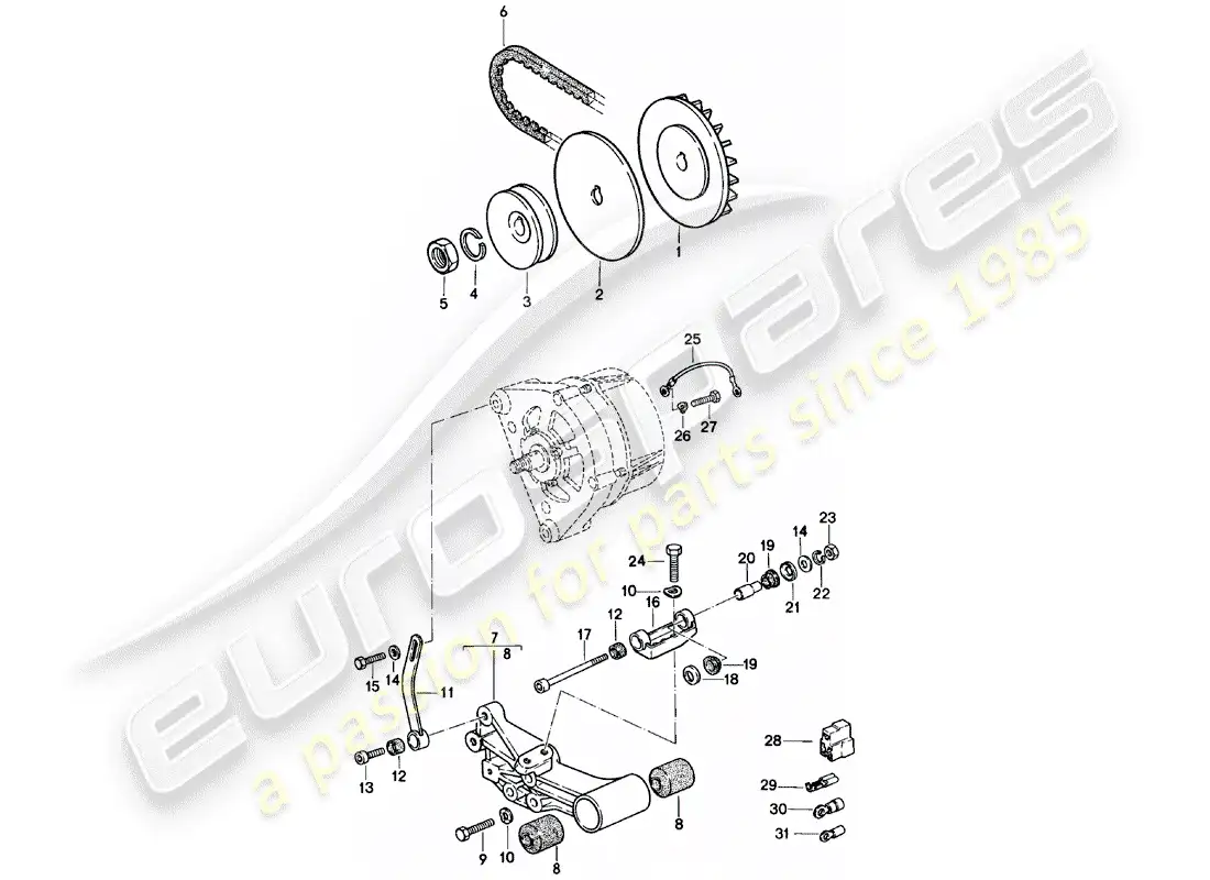 porsche 1983 (924) sujetadores - alternador diagrama de piezas