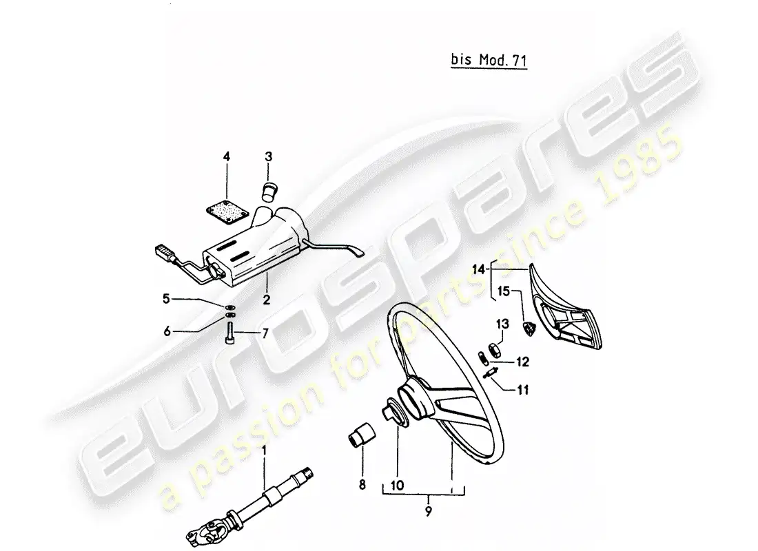porsche 1976 (914) eje de dirección intermedio - volante - interruptor de la columna de dirección - d >> - mj 1971 diagrama de piezas