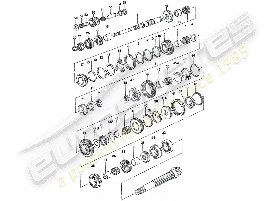 porsche 1977 (924) engranajes y ejes - 5-speed - transmisión - juegos de ruedas de engranajes - 016 z diagrama de piezas