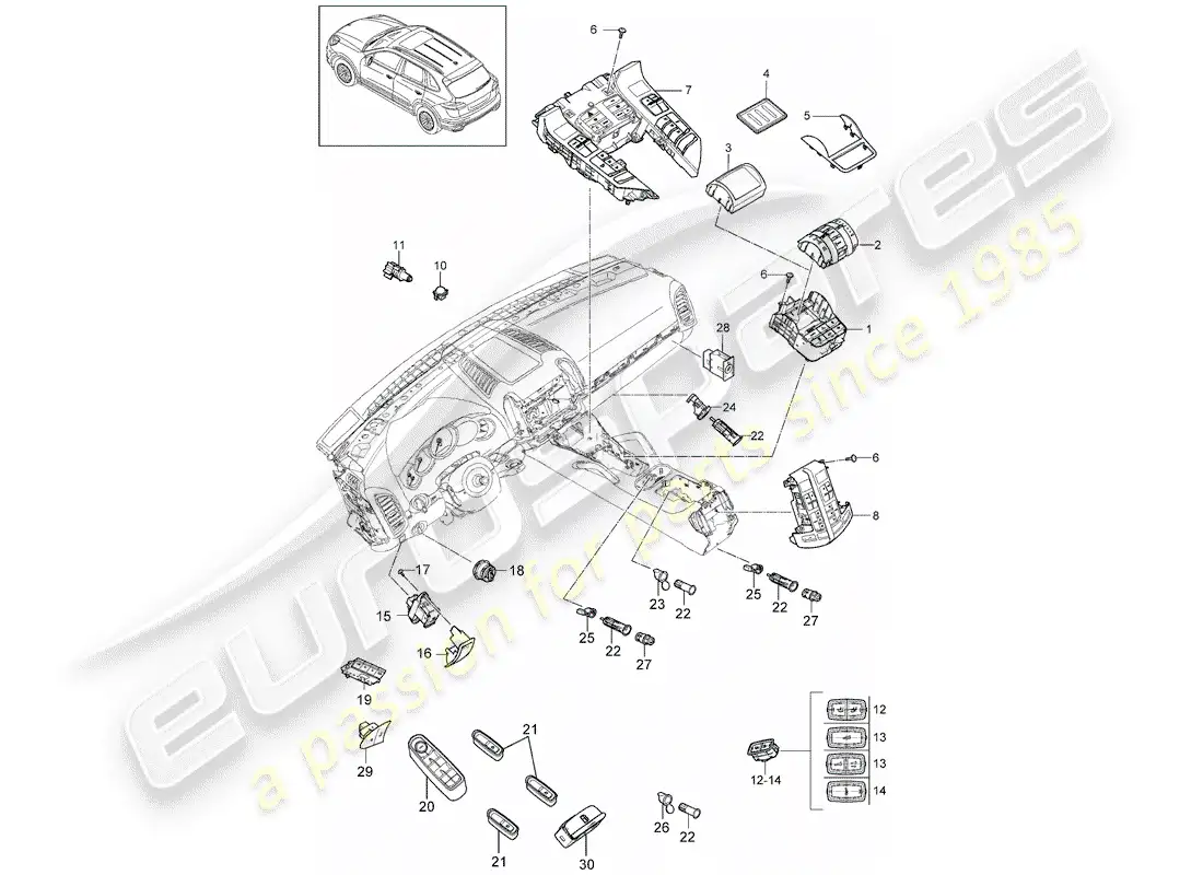 porsche 2013 (cayenne e2 92a) diagrama de piezas del interruptor