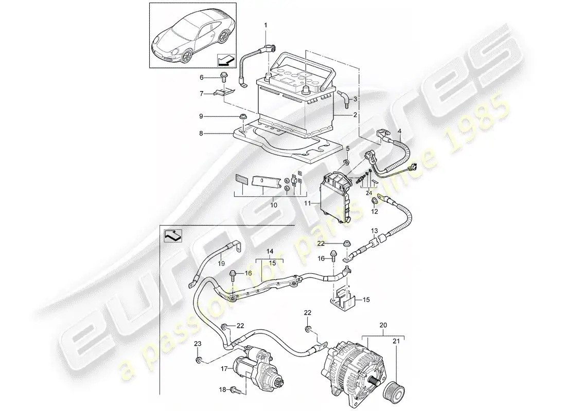 porsche 2012 (997-2) batería diagrama de piezas