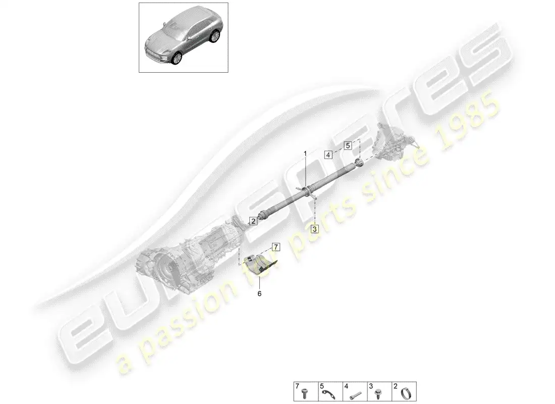 porsche 2019 (macan) árbol de transmisión diagrama de piezas