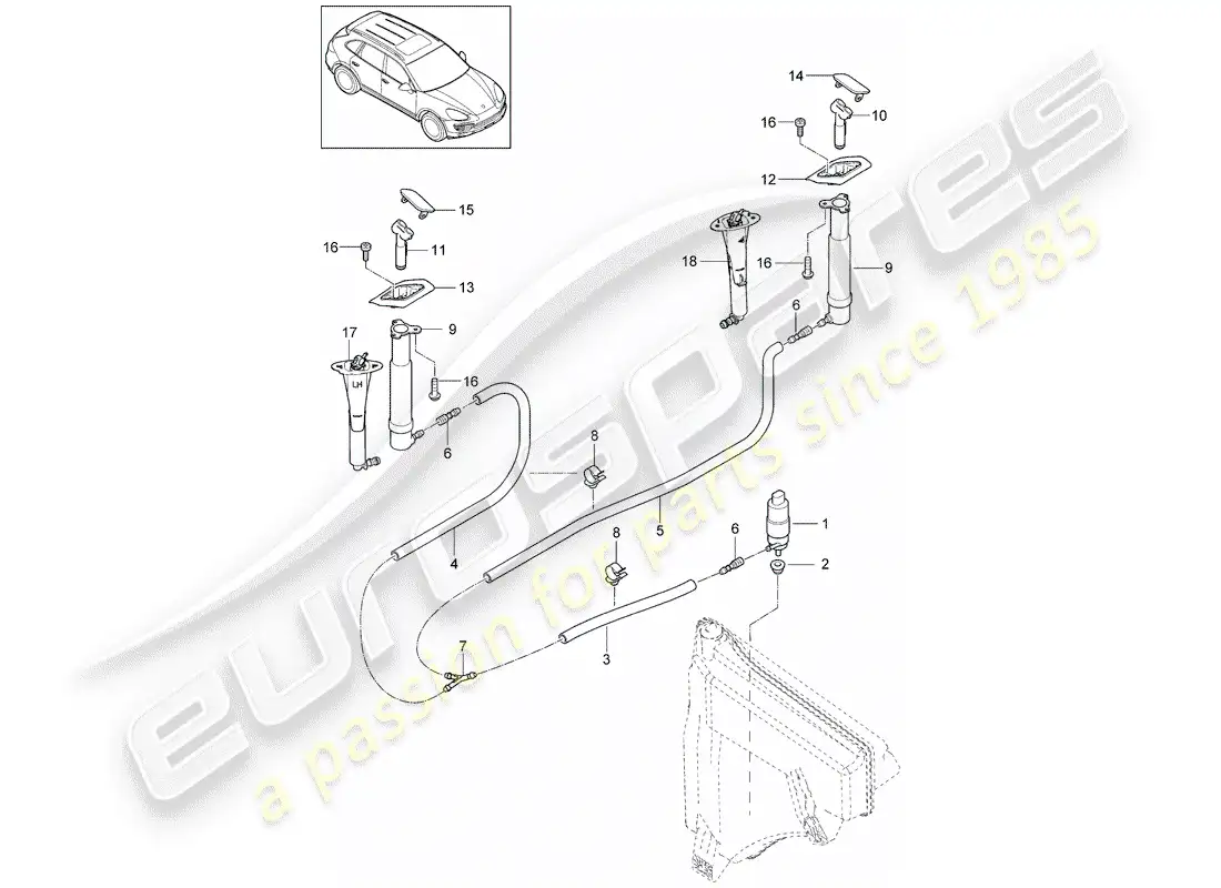 porsche 2014 (cayenne e2 92a) sistema arandela diagrama de piezas