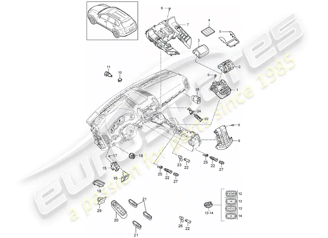 porsche 2013 (cayenne e2 92a) diagrama de piezas del interruptor