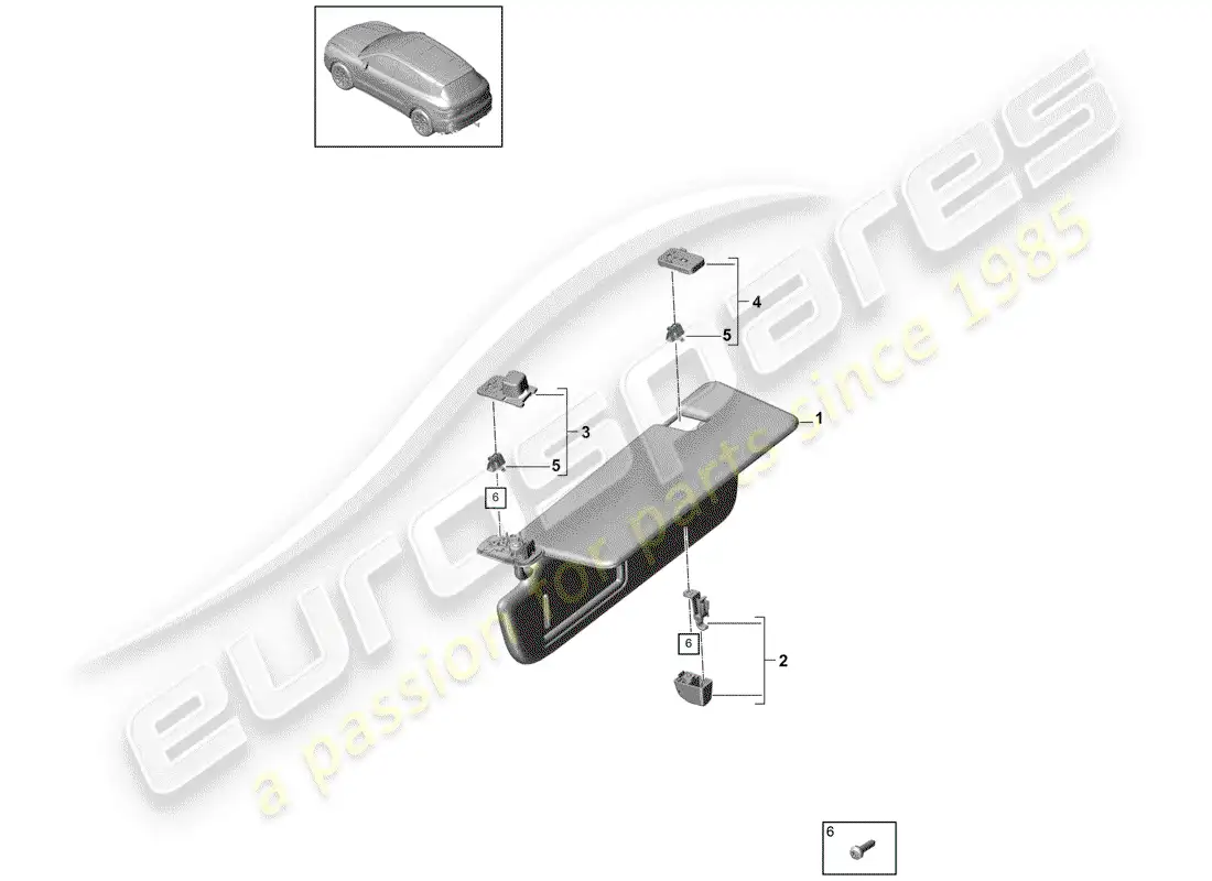 porsche 2020 (cayenne e3 9ya/9yb) sun vizors diagrama de piezas