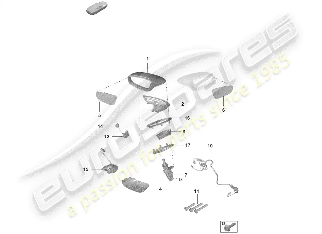 porsche 2019 (992-1) espejo retrovisor diagrama de piezas