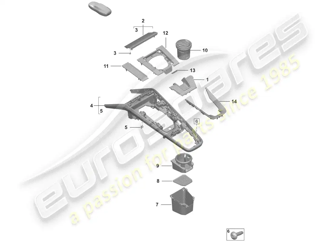 porsche 2020 (992-1) center console diagrama de piezas
