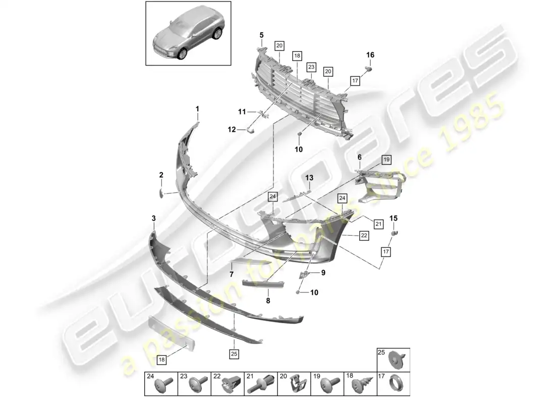 porsche 2020 (macan) parachoques delantero turbo diagrama de piezas