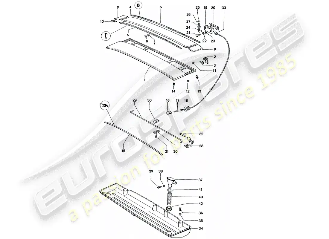 porsche 1974 (914) cubierta - compartimiento del motor diagrama de piezas