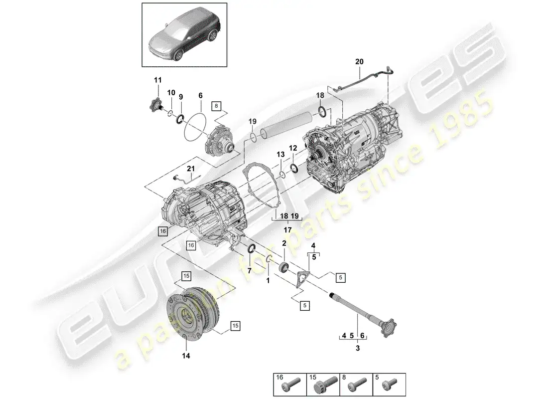 porsche 2018 (cayenne e3 9ya/9yb) 8-speed caja de cambios automática diagrama de piezas
