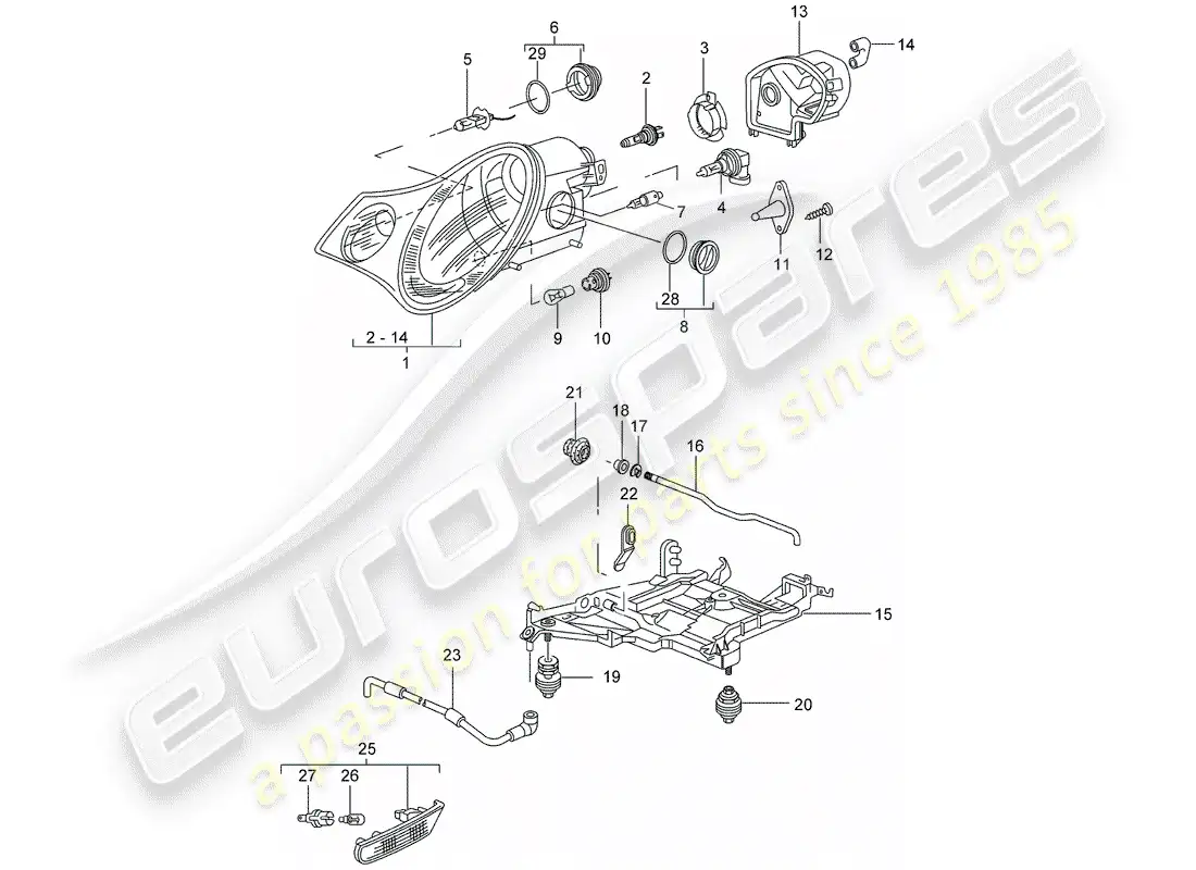 porsche 2004 (996 gt3) faro - repetidor de señal de giro - d - mj 2003>> diagrama de piezas