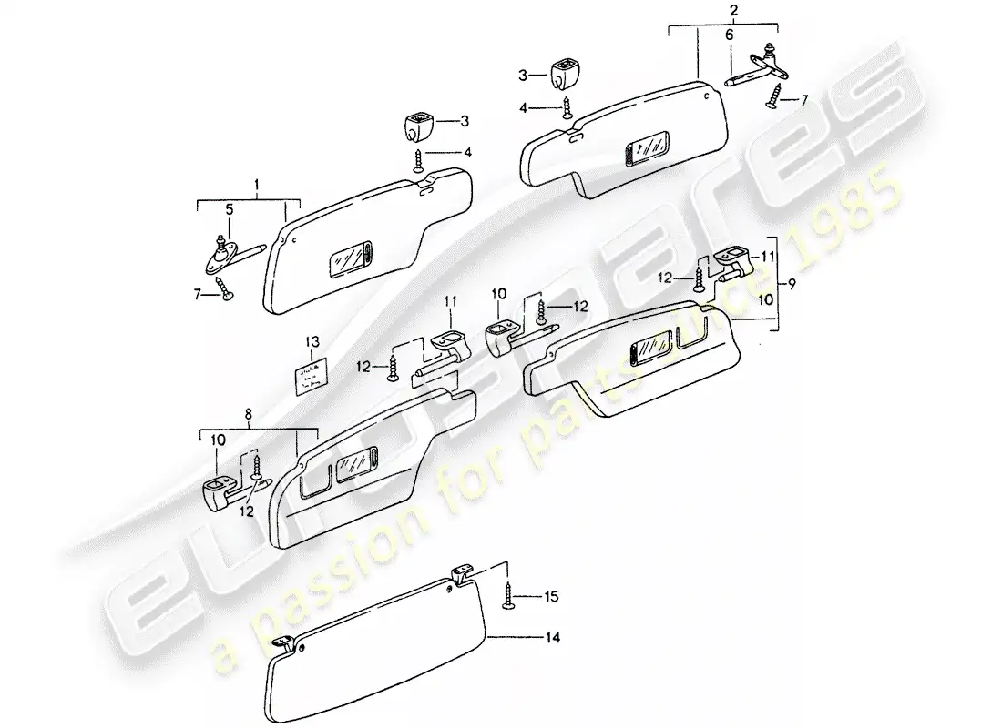 porsche 1996 (993) sun vizors diagrama de piezas