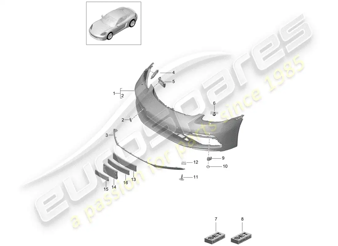 porsche 2020 (718 cayman) parachoque diagrama de piezas