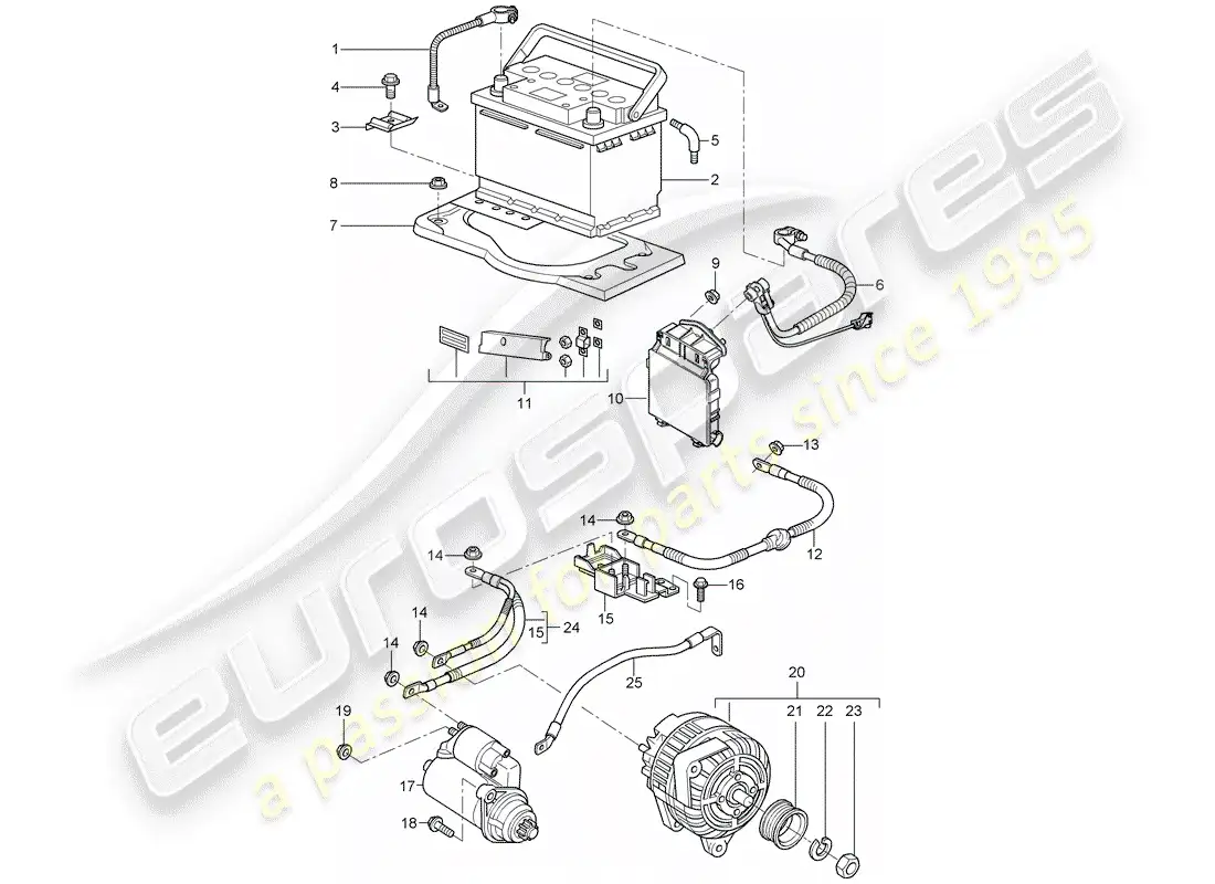porsche 2008 (987 boxster) batería diagrama de piezas