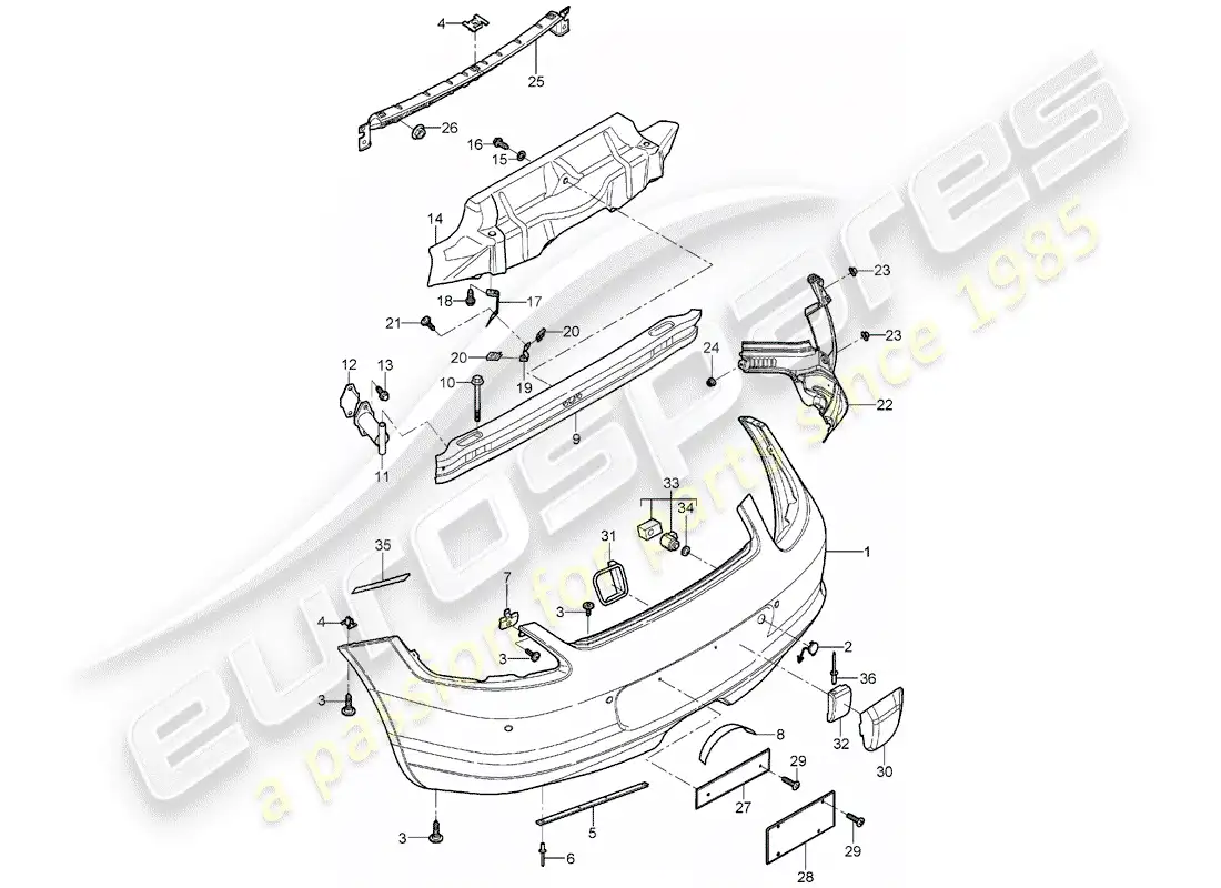 porsche 2007 (987 boxster) parachoque diagrama de piezas