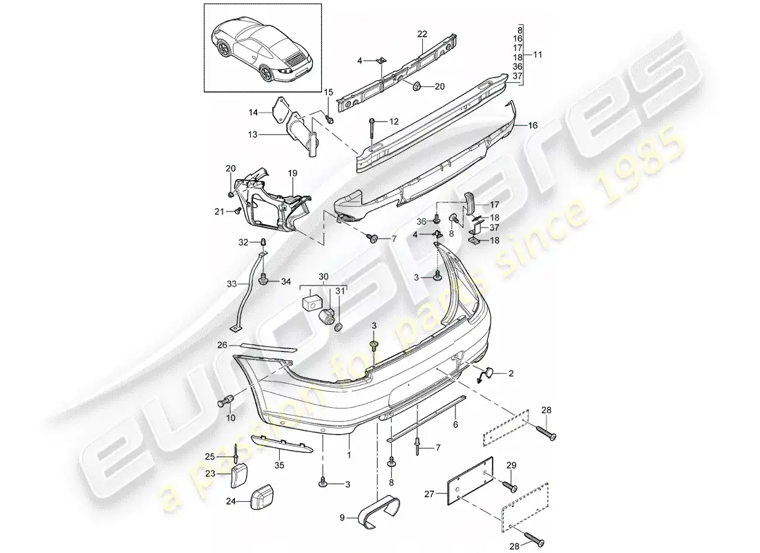 porsche 2010 (997-2) parachoque diagrama de piezas