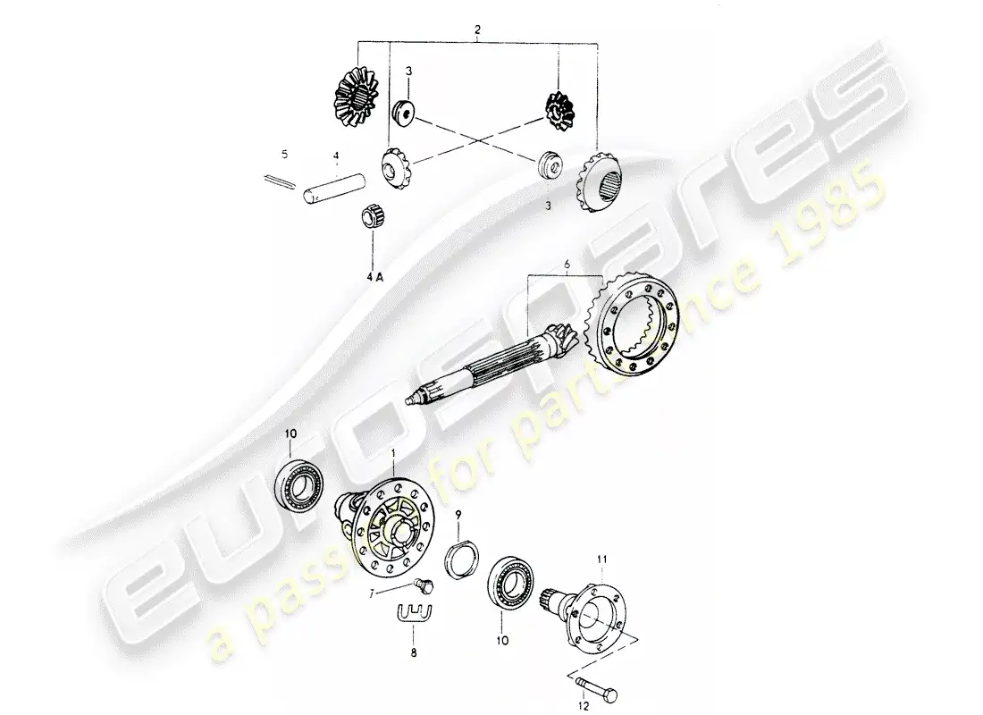 porsche 1989 (964) diferencial del eje delantero - diferencial diagrama de piezas