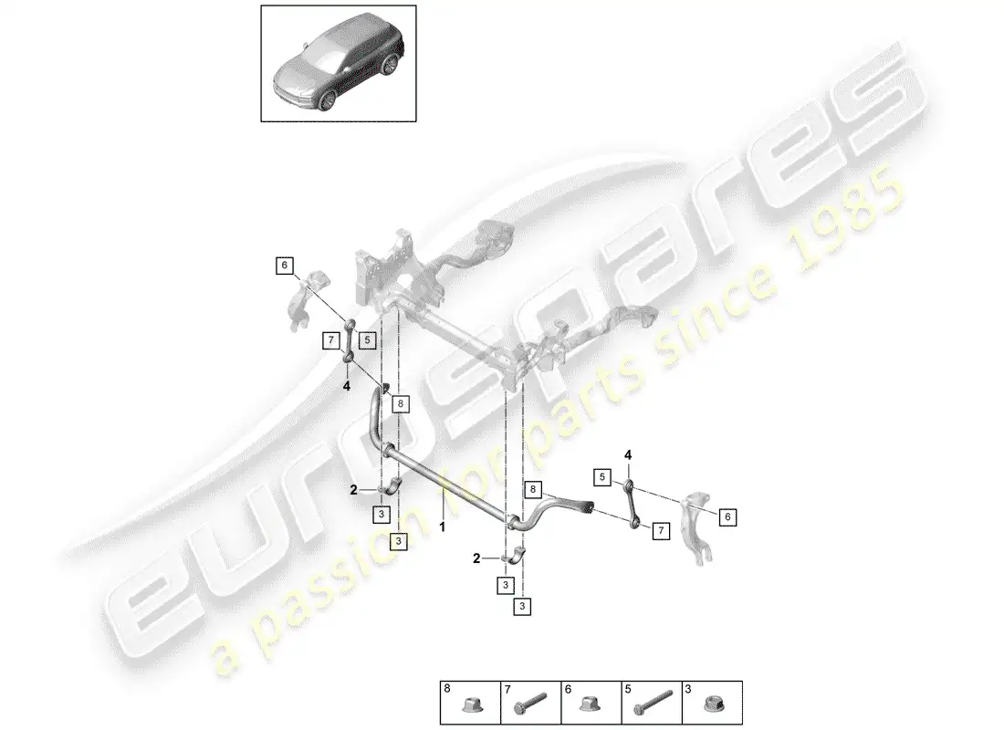 porsche 2018 (cayenne e3 9ya/9yb) estabilizador diagrama de piezas