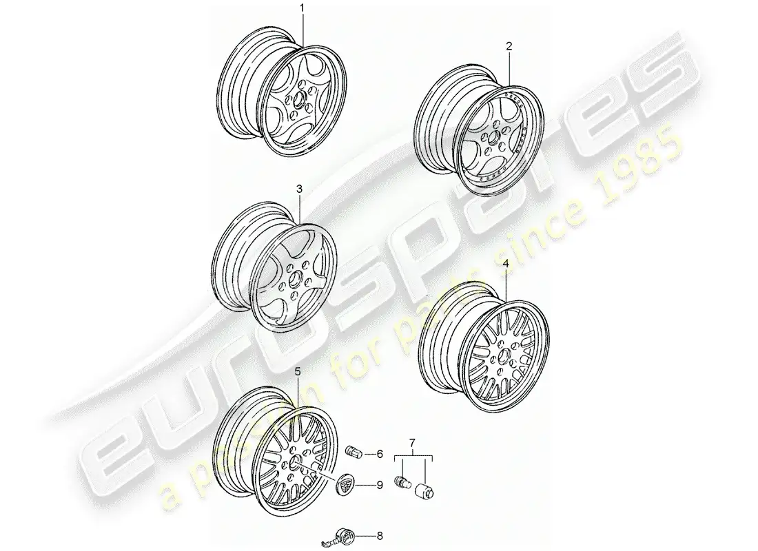 porsche 2004 (tequipment) rueda de aleación diagrama de piezas