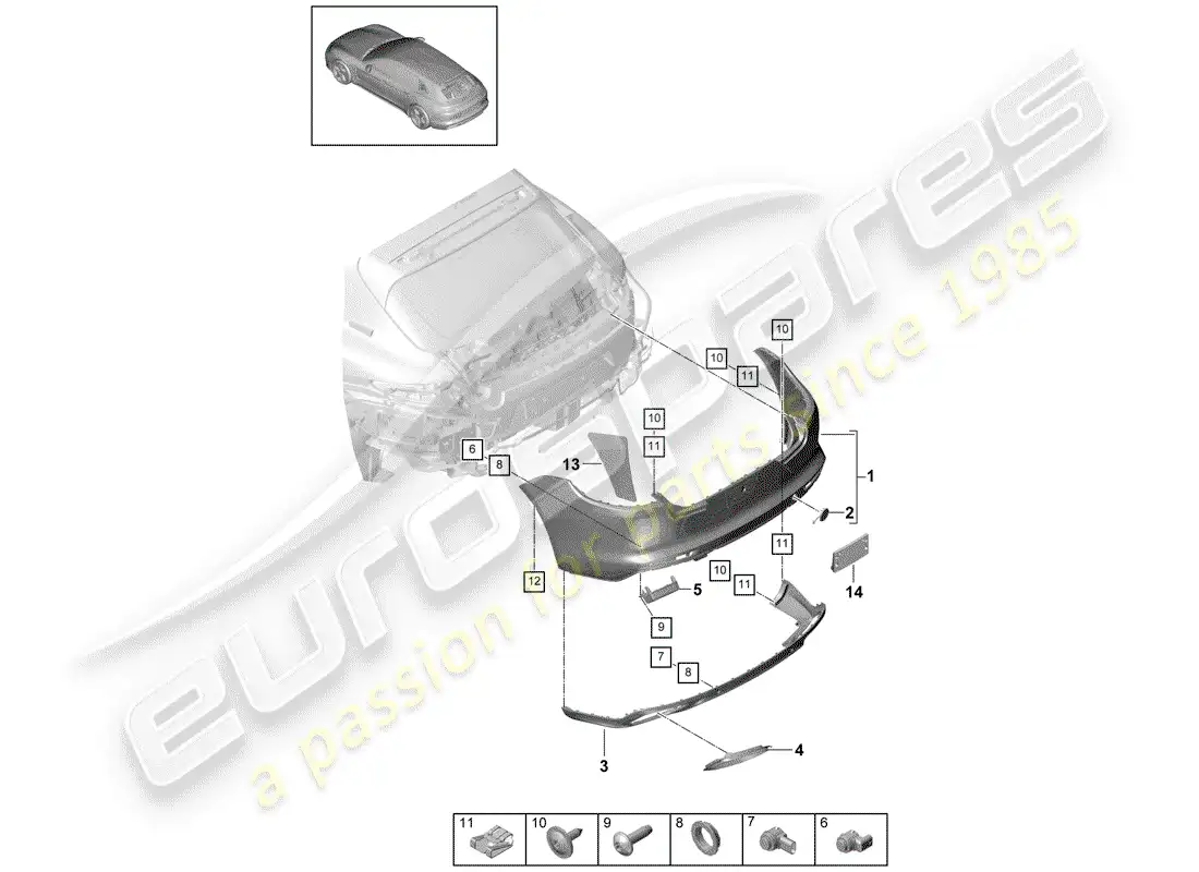 porsche 2019 (panamera 971-1) parachoque diagrama de piezas