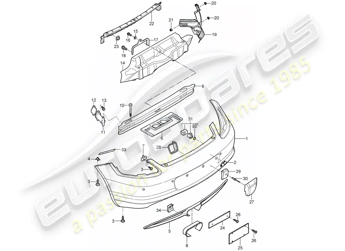 porsche 2009 (987 cayman) parachoque diagrama de piezas