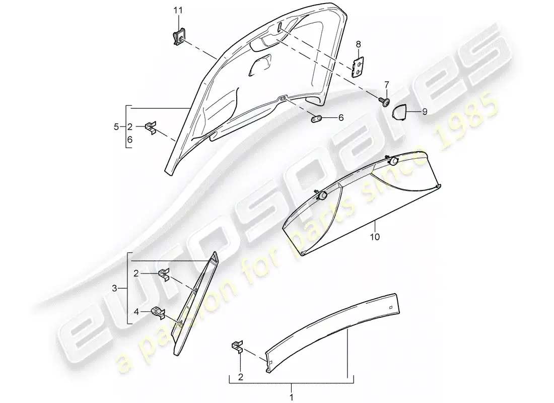 porsche 2007 (987 cayman) adornos diagrama de piezas
