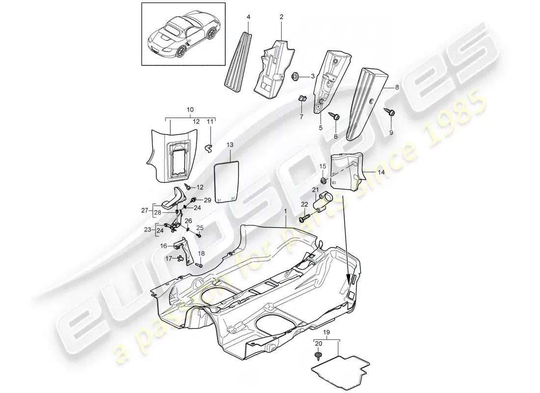 porsche 2012 (987 boxster) equipamiento interior diagrama de piezas