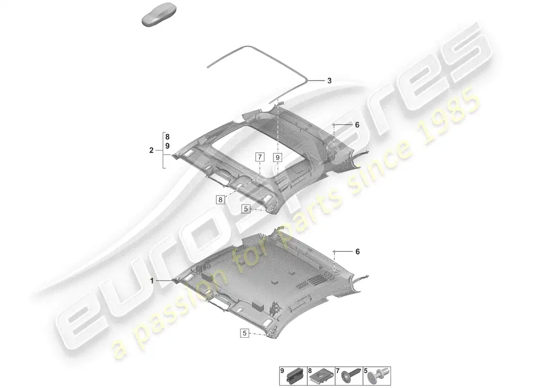 porsche 2019 (992-1) panel de adorno de techo diagrama de piezas