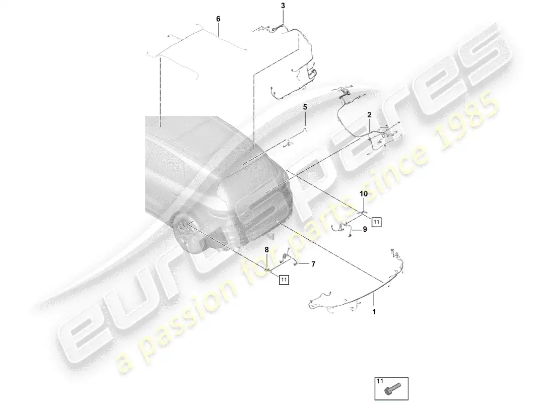 porsche 2019 (cayenne e3 9ya/9yb) cableando arneses diagrama de piezas