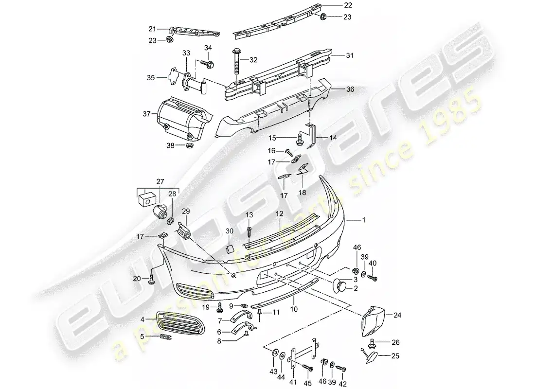 porsche 1999 (996) parachoque diagrama de piezas