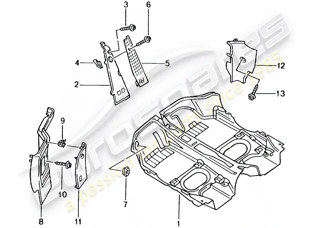 porsche 1999 (996) cubierta de piso - adornos diagrama de piezas