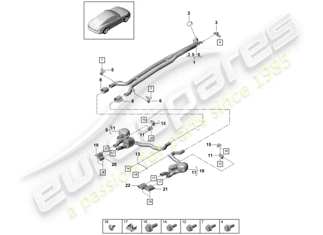 porsche 2019 (panamera 971-1) sistema de escape diagrama de piezas