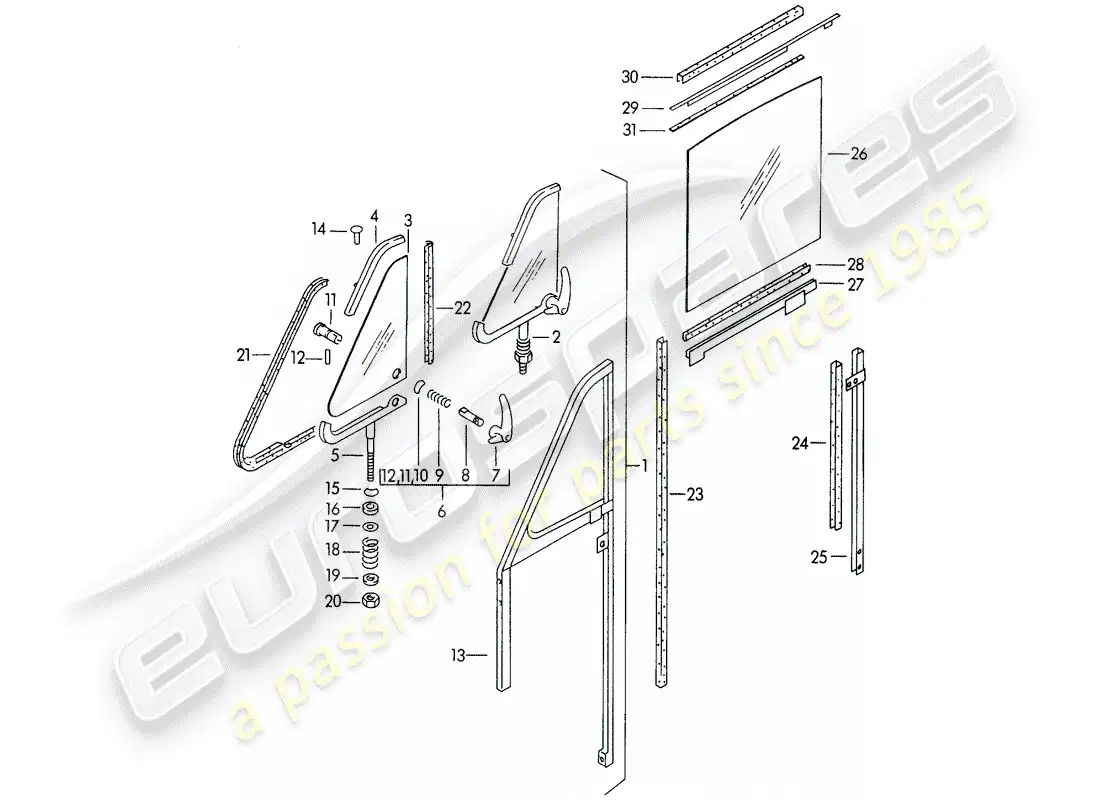 porsche 1952 (356/356a) ventana de la puerta - f 150 001 >> diagrama de piezas