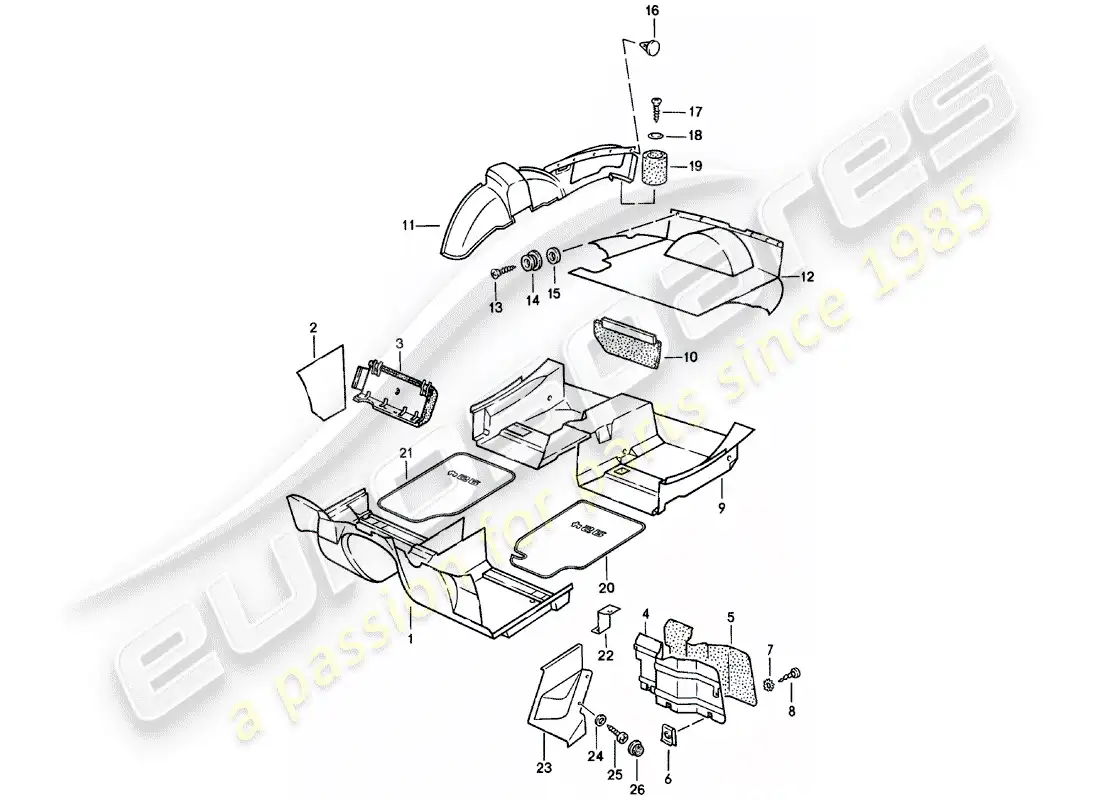 porsche 1982 (924) adornos diagrama de piezas