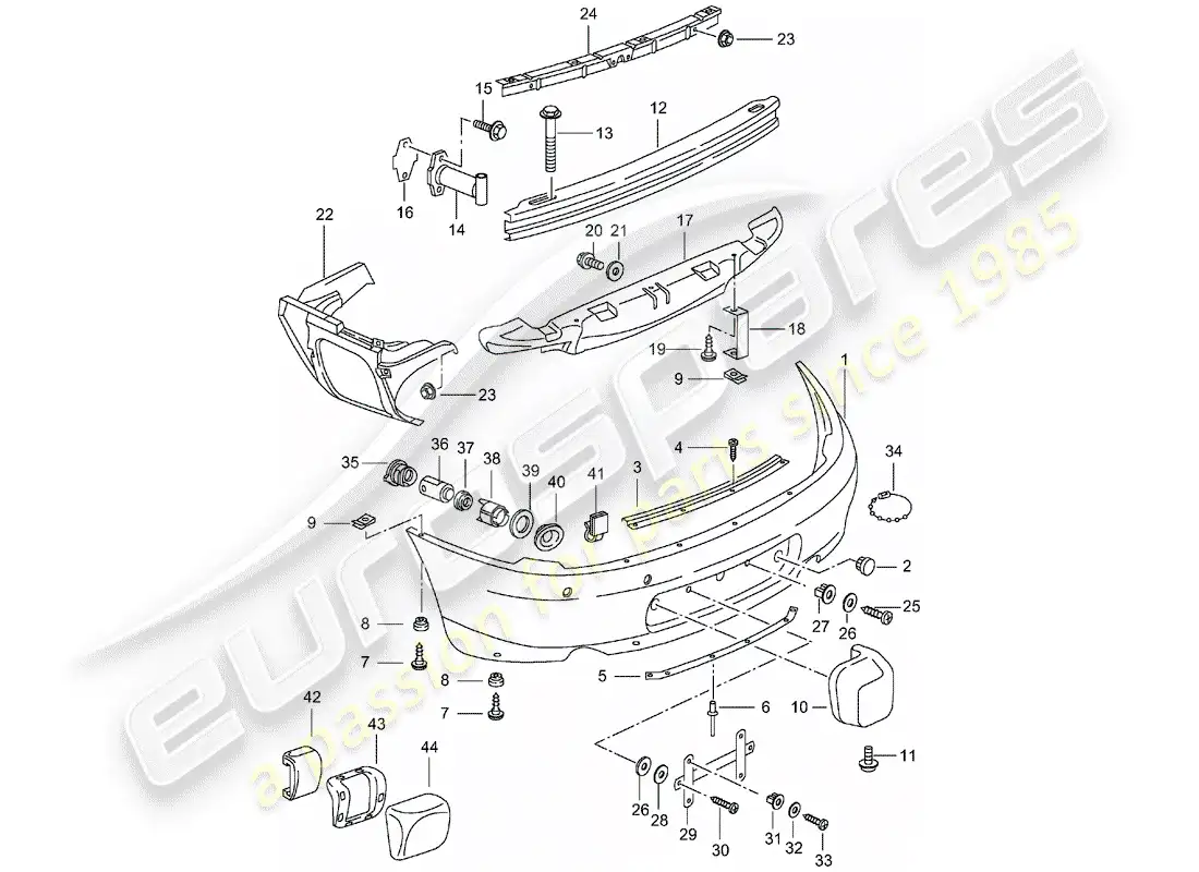 porsche 1999 (996) parachoque diagrama de piezas