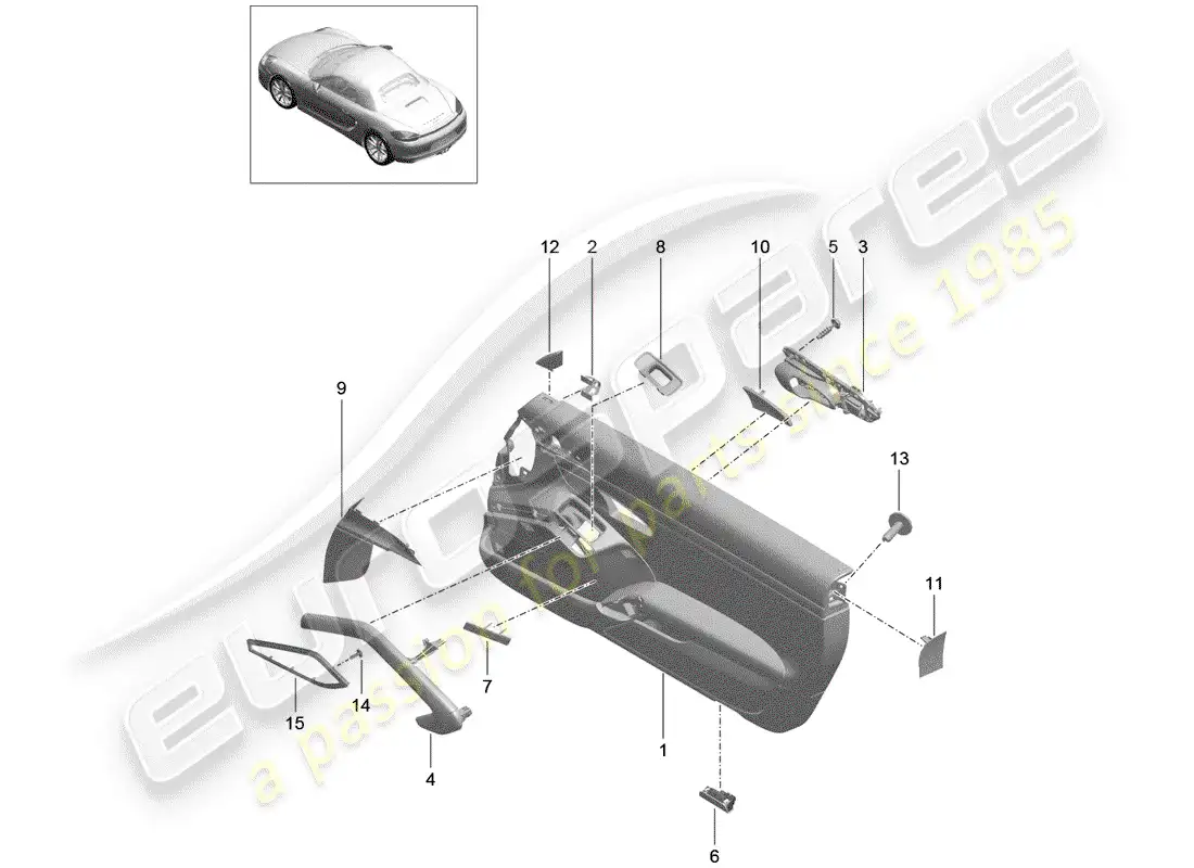 porsche 2014 (981 boxster) panel de la puerta diagrama de piezas