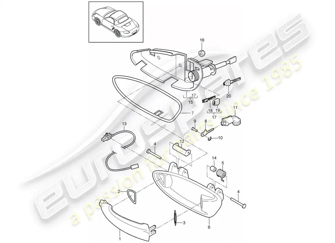 porsche 2012 (987 boxster) manija de la puerta diagrama de piezas