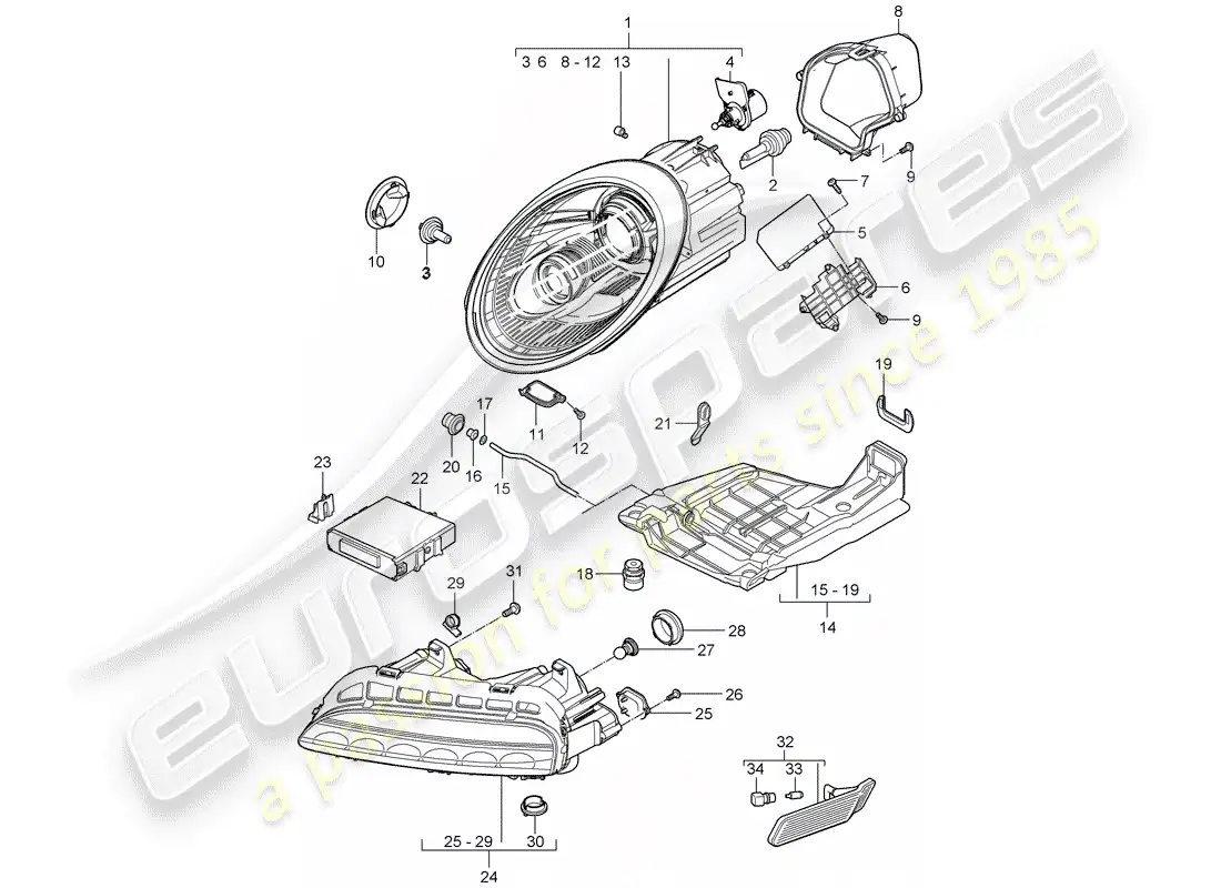 porsche 2008 (997-1 gt3) lámpara de cabeza diagrama de piezas
