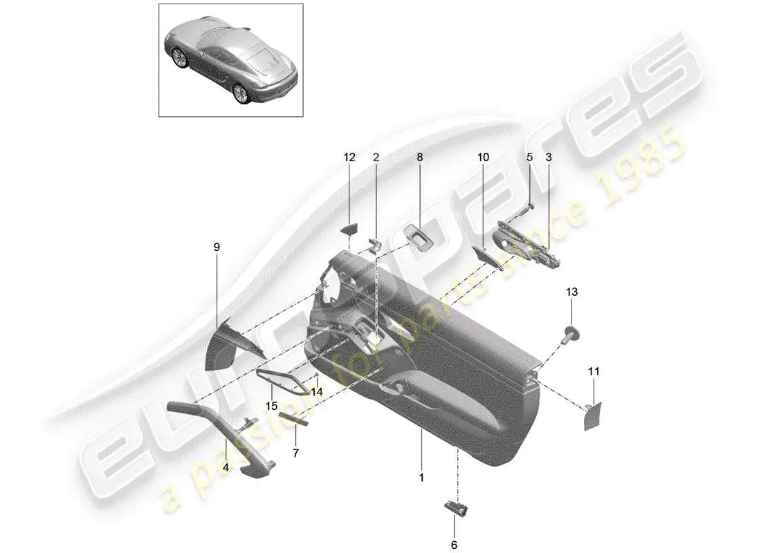 porsche 2016 (981 cayman) panel de la puerta diagrama de piezas