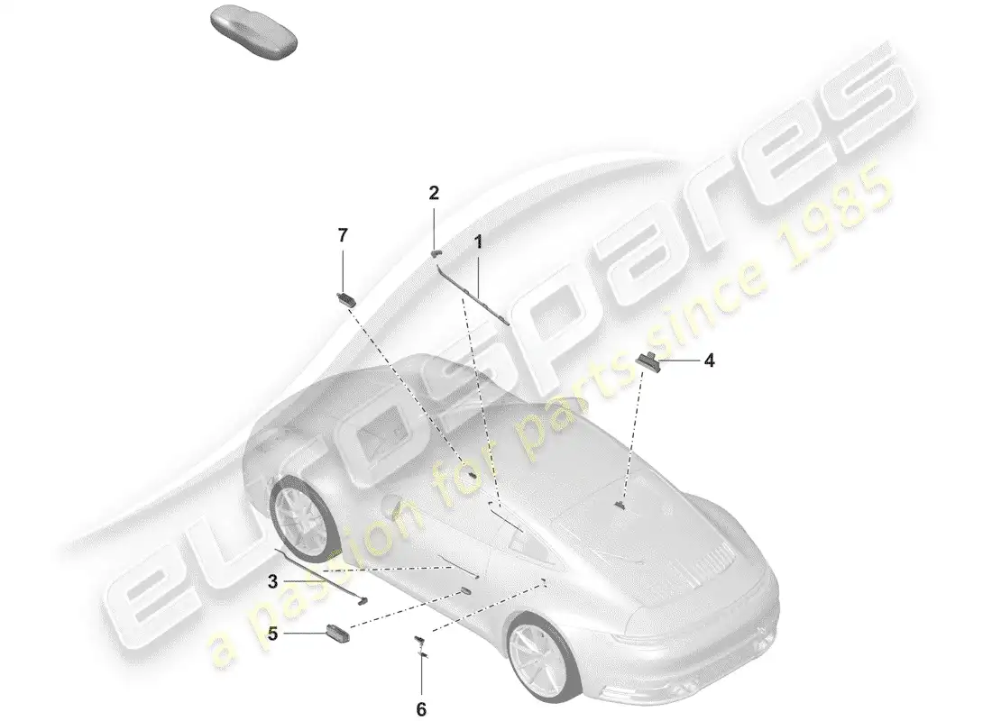 porsche 2020 (992-1) luz interior diagrama de piezas