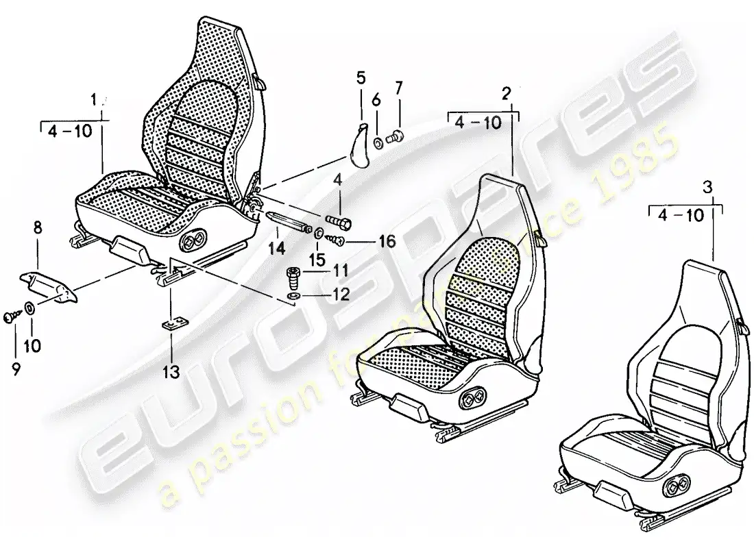 porsche 1984 (911) asiento deportivo - completo - d - mj 1985>> diagrama de piezas
