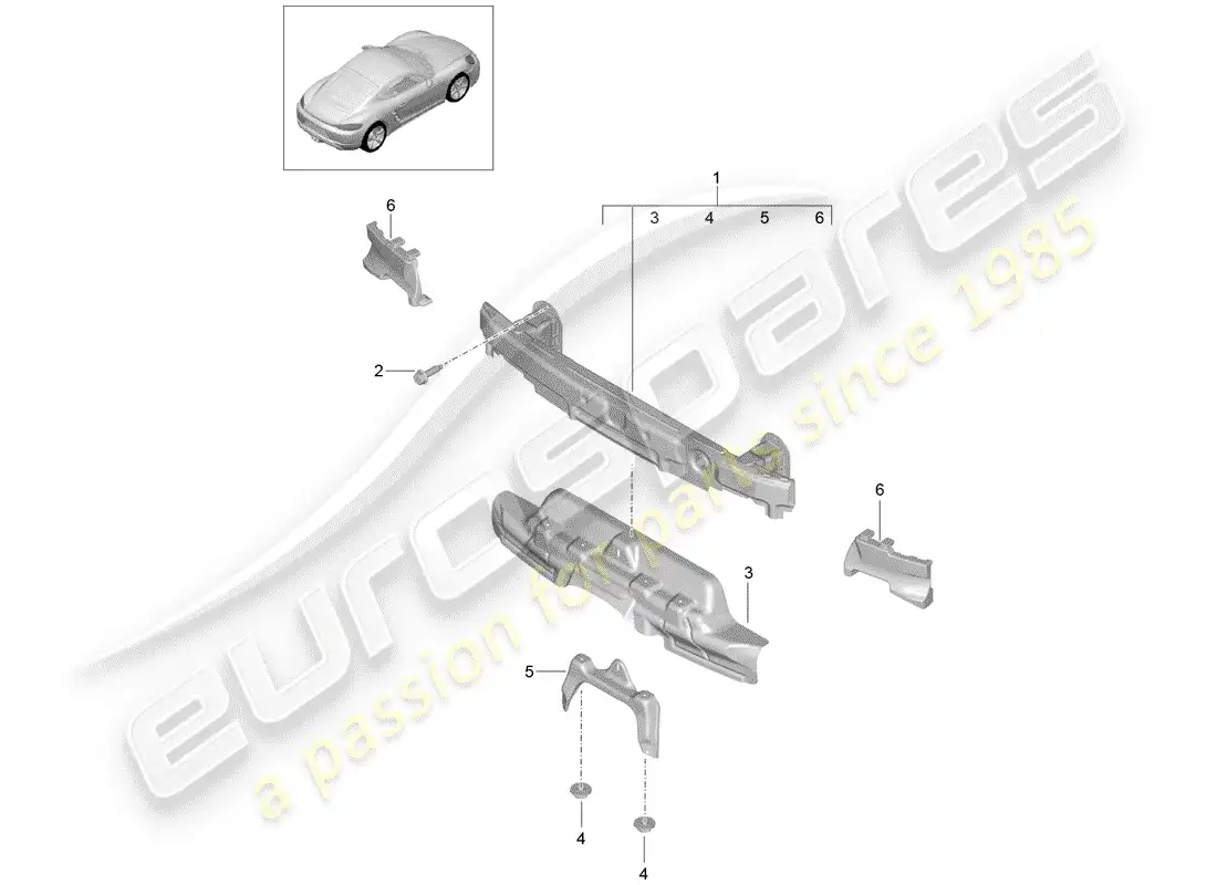 porsche 2018 (718 cayman) soporte de parachoques diagrama de piezas