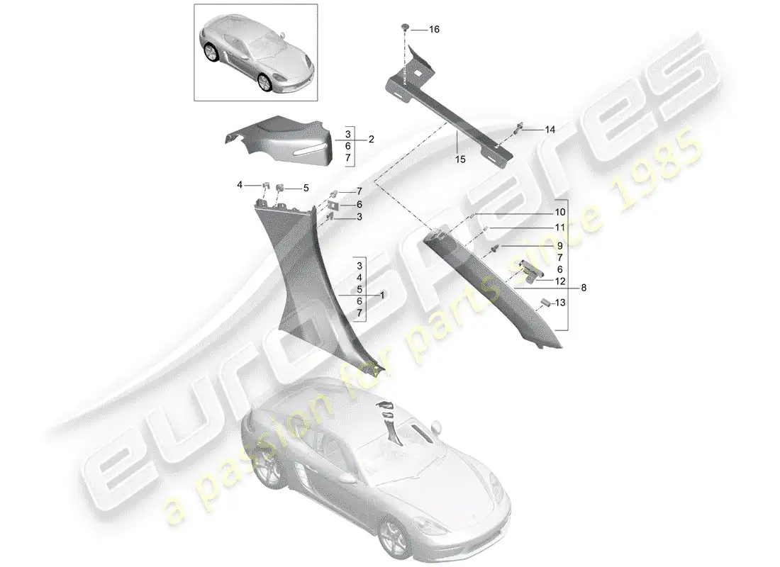 porsche 2018 (718 cayman) panel de adorno de cuarto diagrama de piezas
