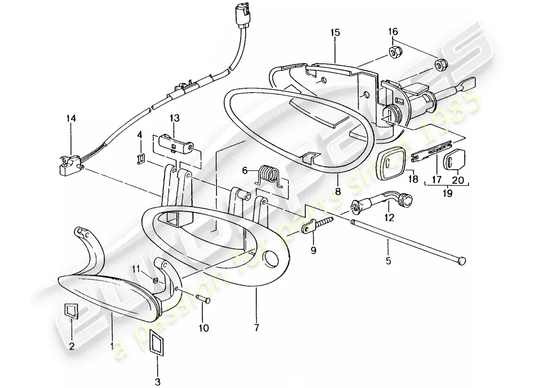 porsche 2001 (996 gt3) manija de la puerta diagrama de piezas