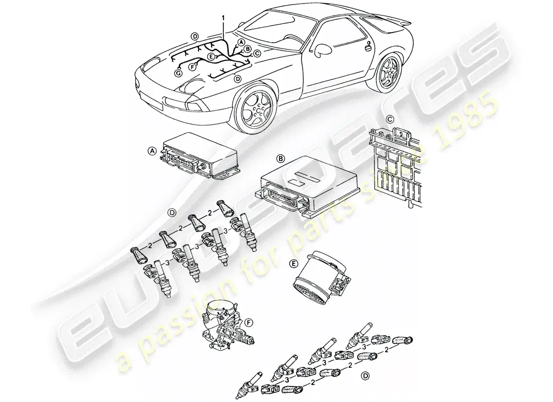 porsche 1992 (928) arnés - lh-jetronic diagrama de piezas